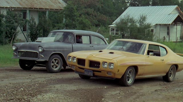 1955 Chevy One-Fifty and Orbit Orange 1970 Pontiac GTO side by side