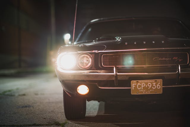 black ghost challenger front grille at night