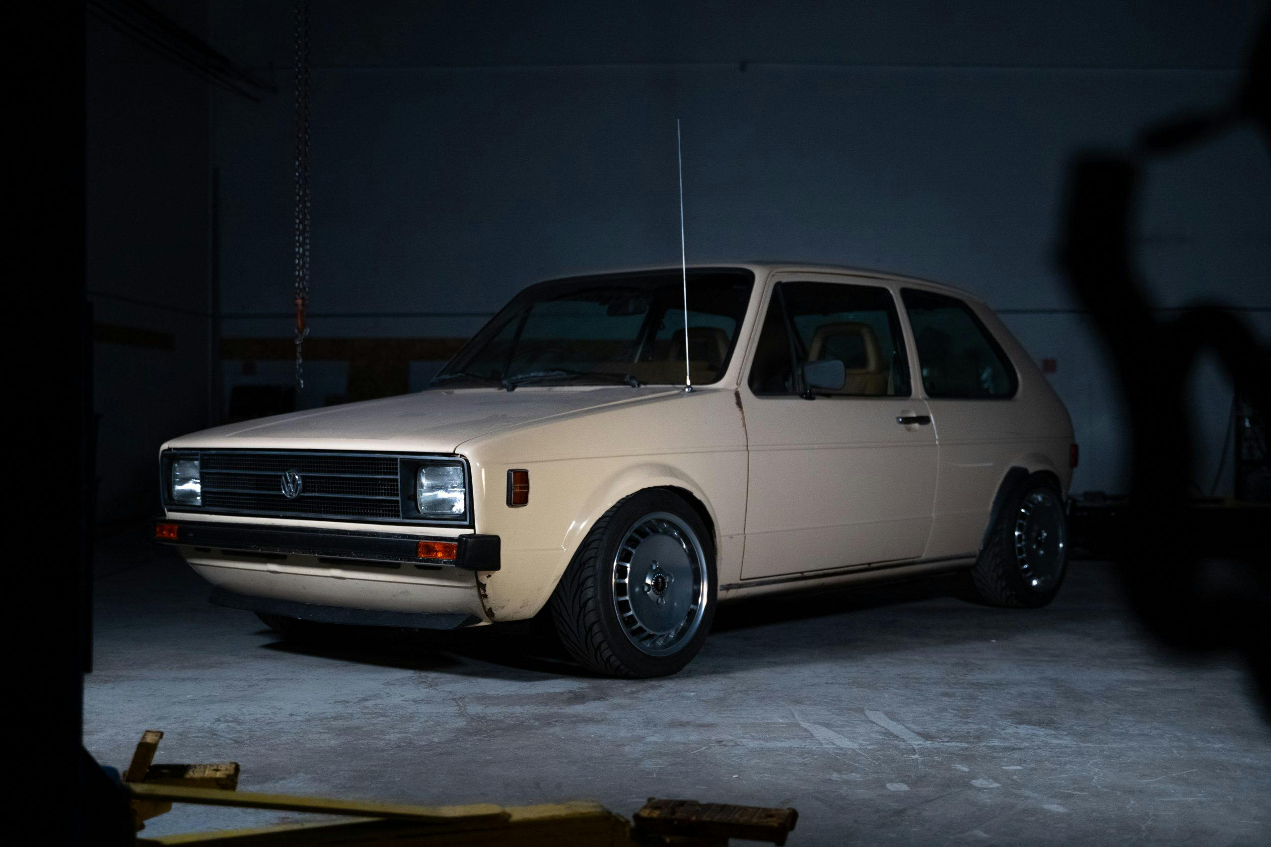 1980 VW Rabbit TDI swap garage beauty shot