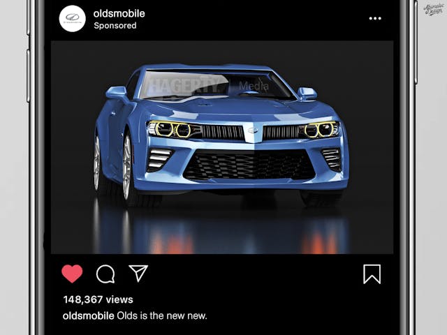 2021 Oldsmobile Cutlass Supreme what if graphic render instagram ad mockup