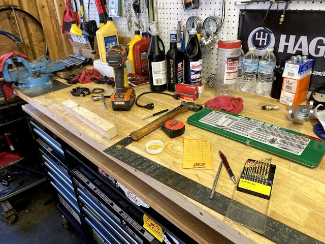 cluttered workbench