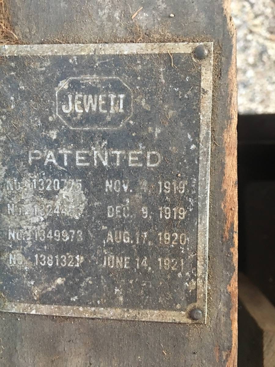 1925 Jewett patent placard