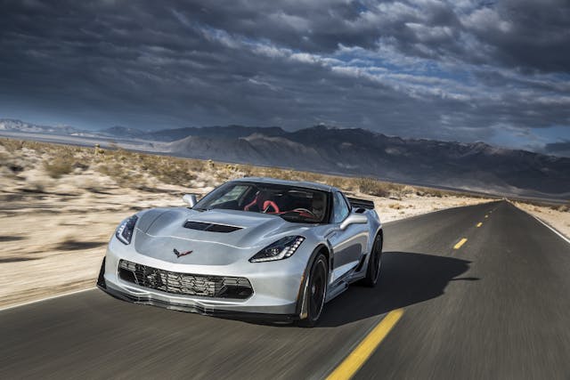 Corvette front thee-quarter on mountain road
