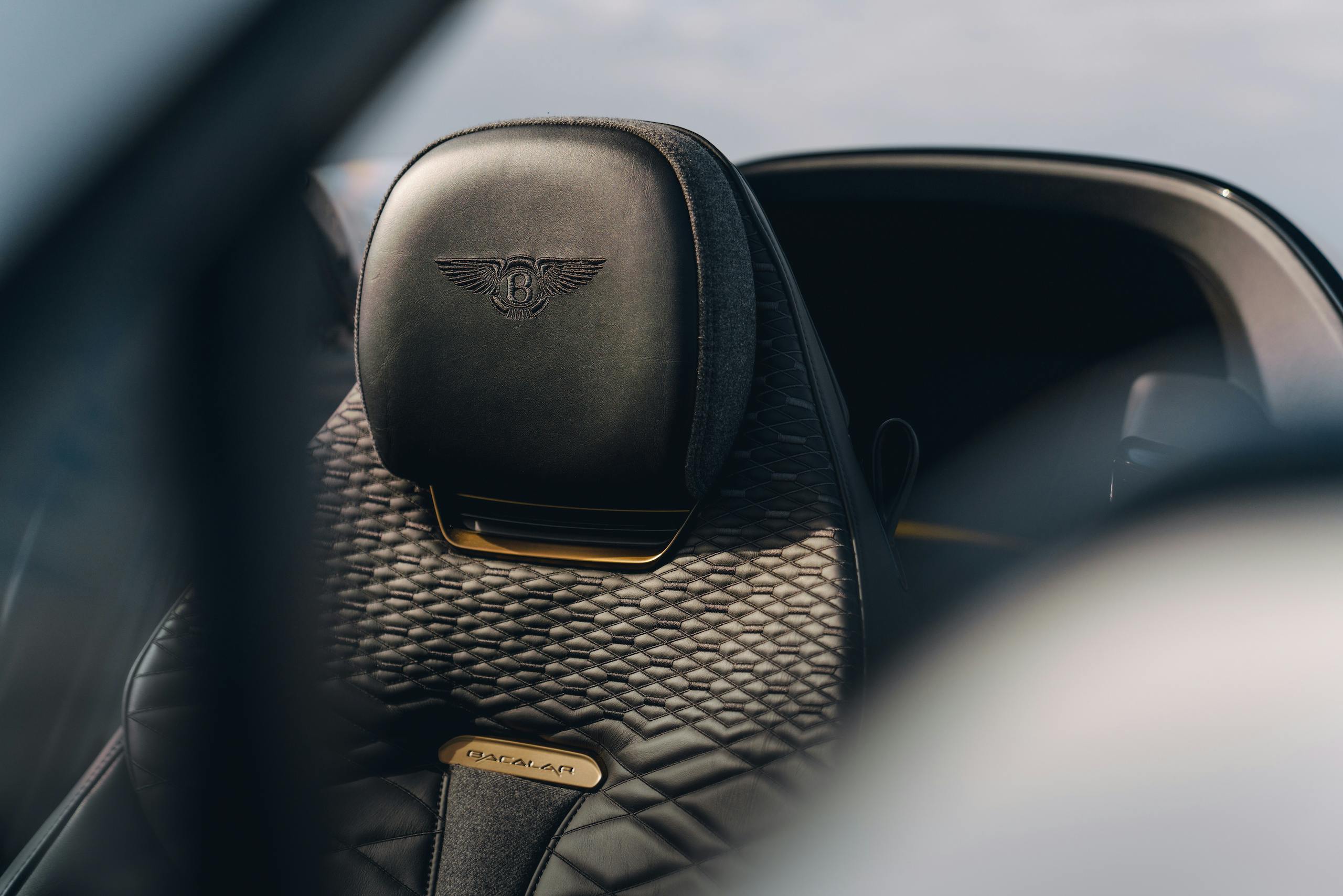 2021 Bentley Bacalar interior seat headrest embroidery detail