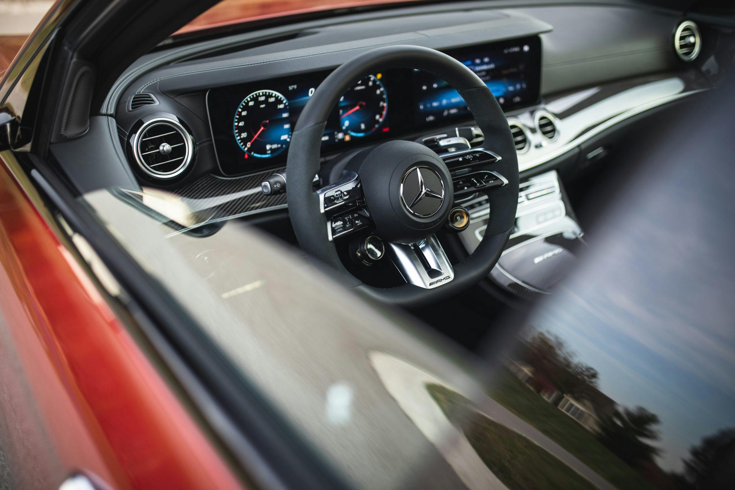 2021 Mercedes-AMG E63 S interior steering wheel through window