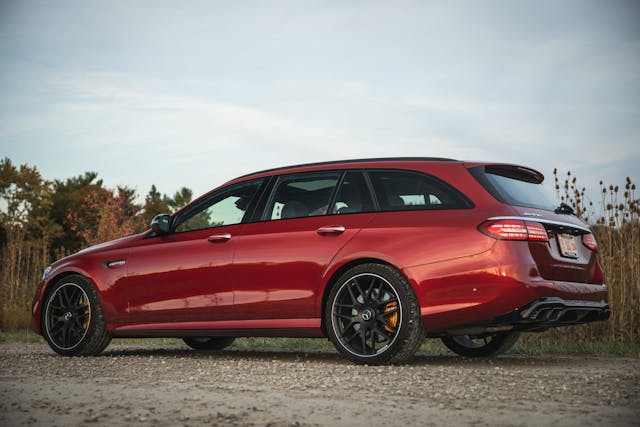 2021 Mercedes-AMG E63 S wagon rear three-quarter