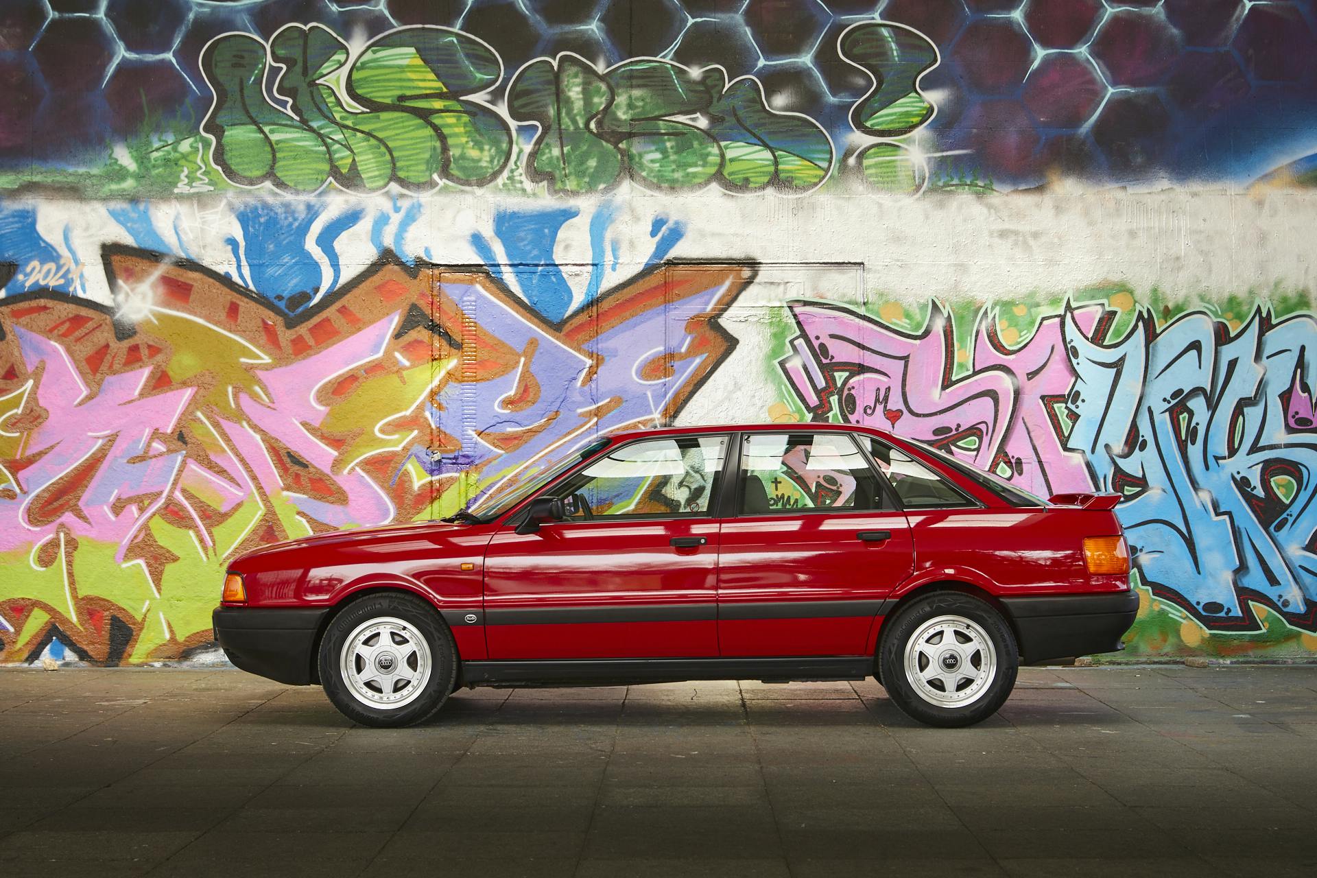 Audi 80 side profile graffitti wall