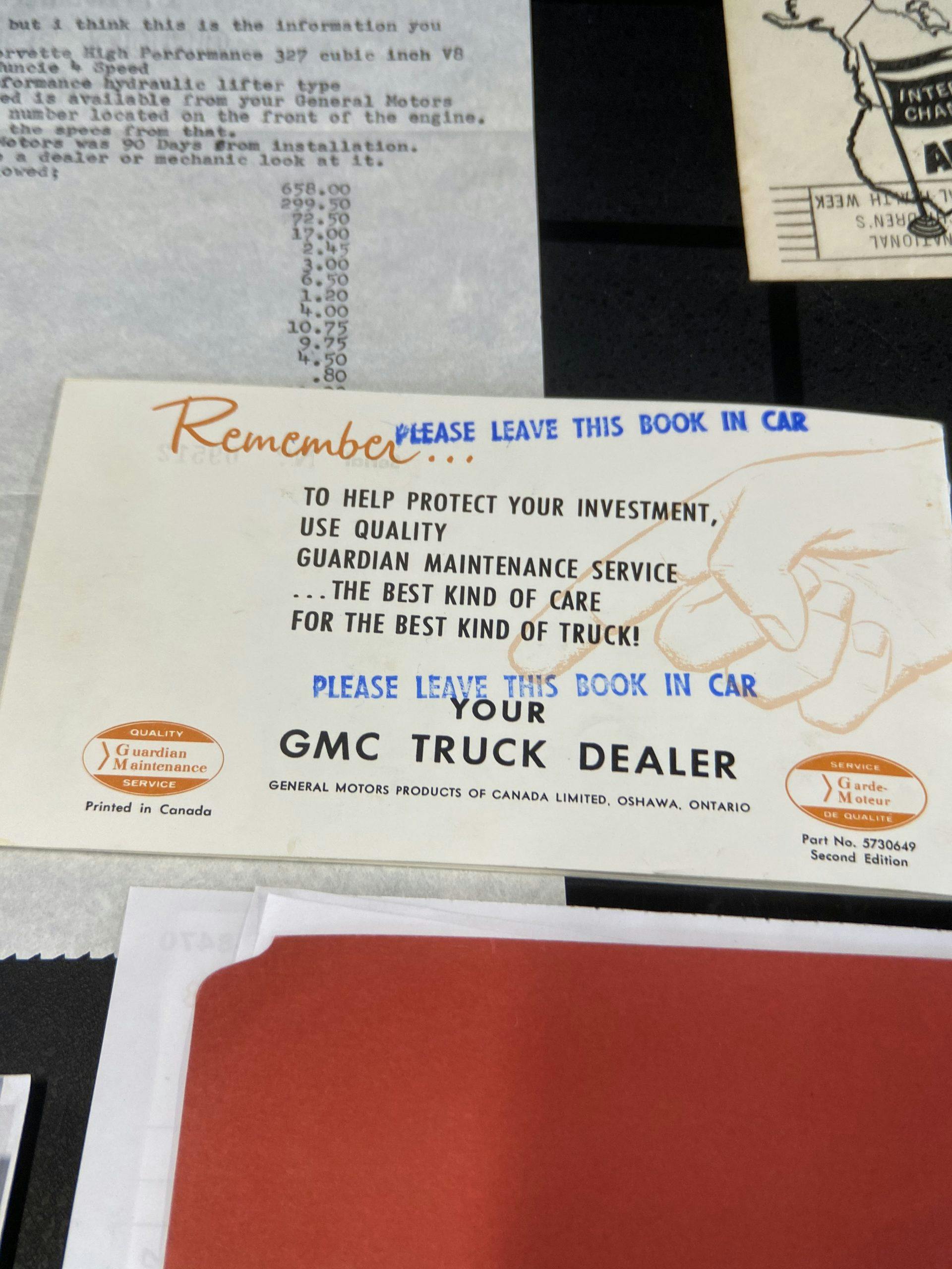 Canada Cannonball 1963 GMC show truck papers