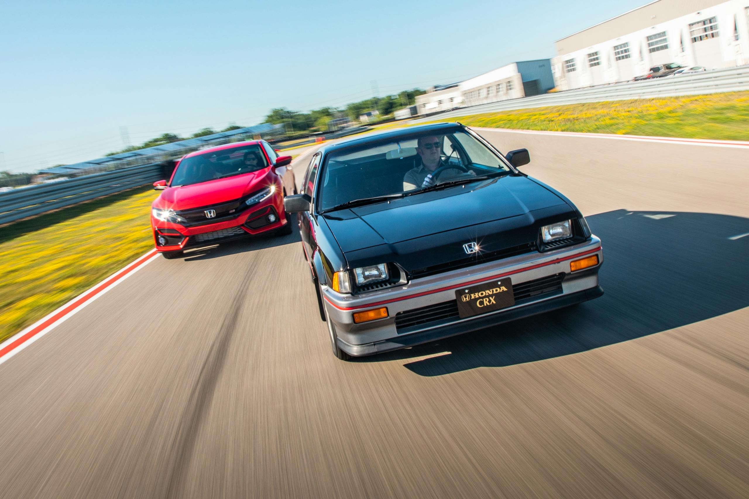 1985 CRX Si and 2020 Civic Si track action