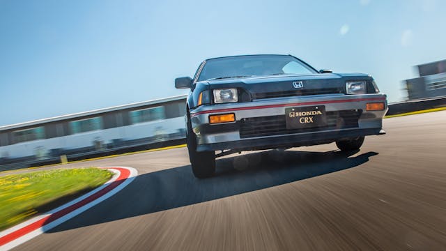 1985 CRX Si front cornering track action close
