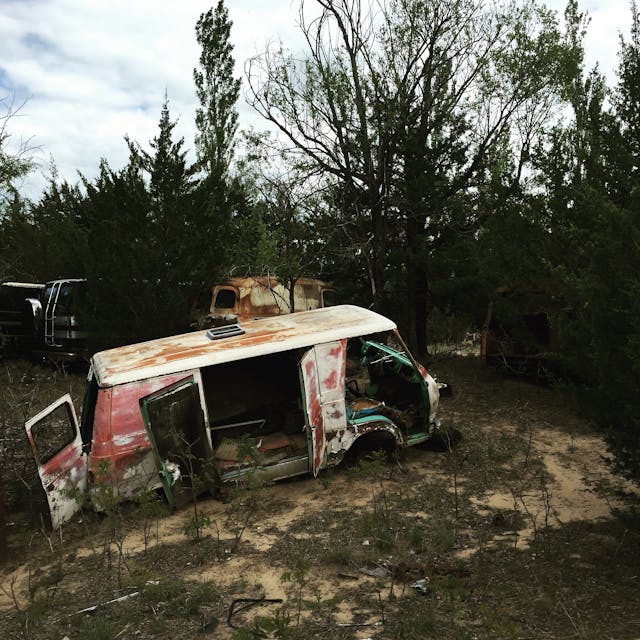 van in junkyard