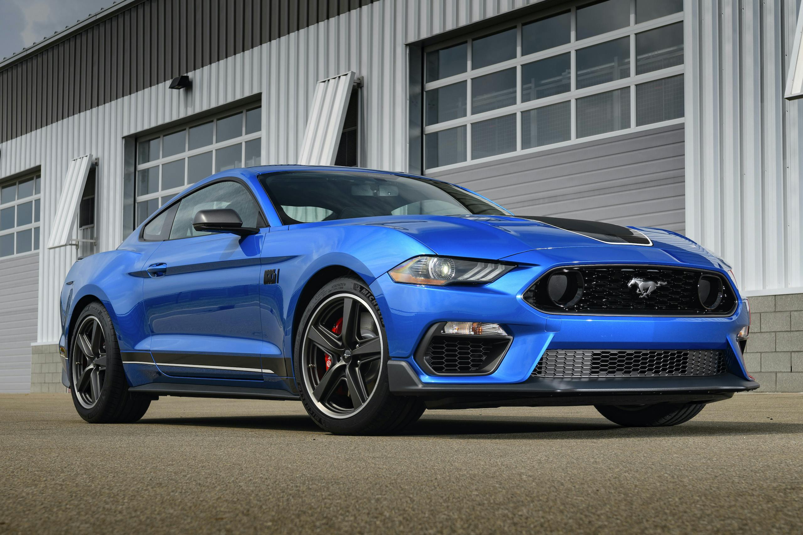 2021 Mustang Mach 1 blue front three-quarter