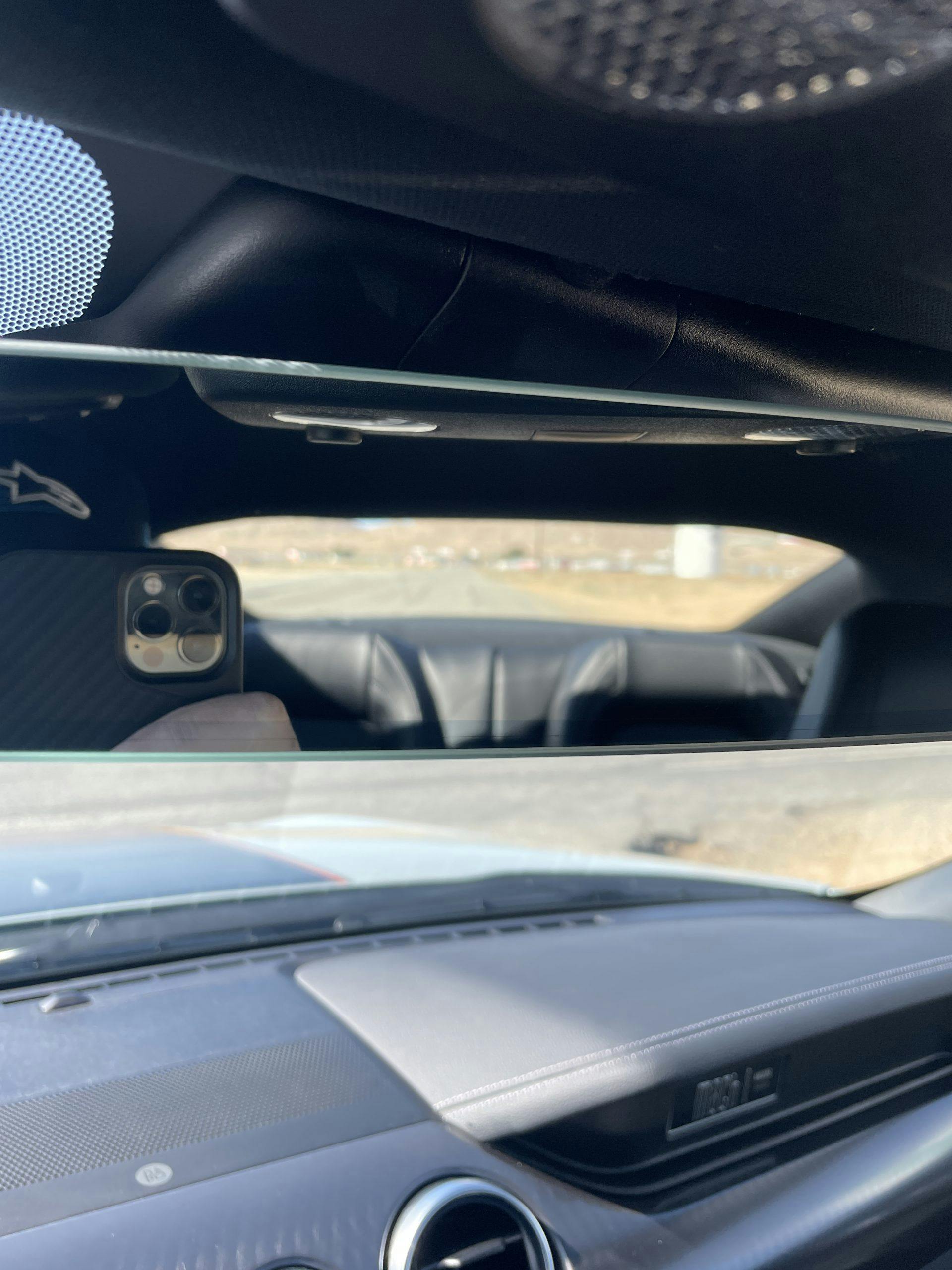 New Mustang Mach 1 interior rear view mirror vantage