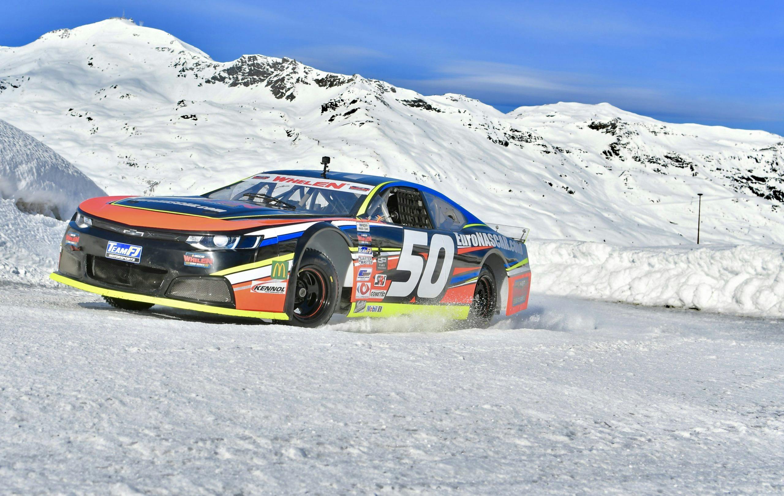 NASCAR on ice front three-quarter action