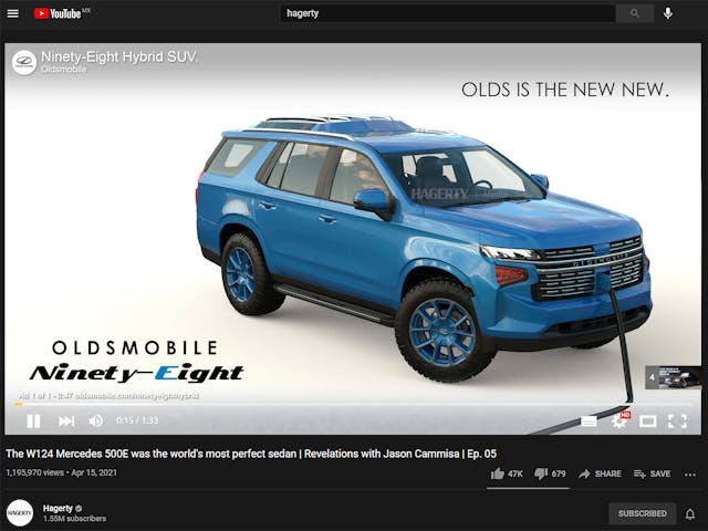 2021 Oldsmobile Ninety-Eight youtube ad mock up