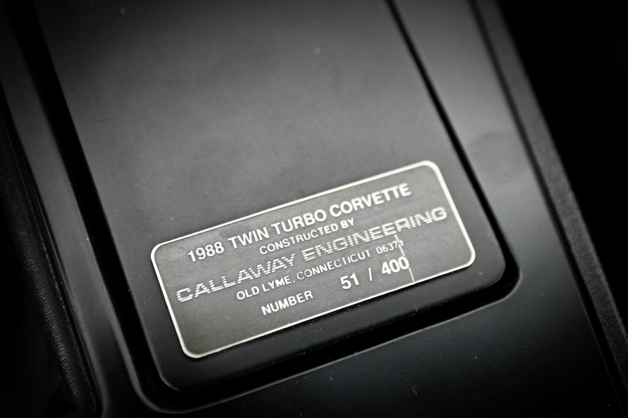 1988 Chevrolet Corvette Callaway SledgeHammer BaT interior plaque