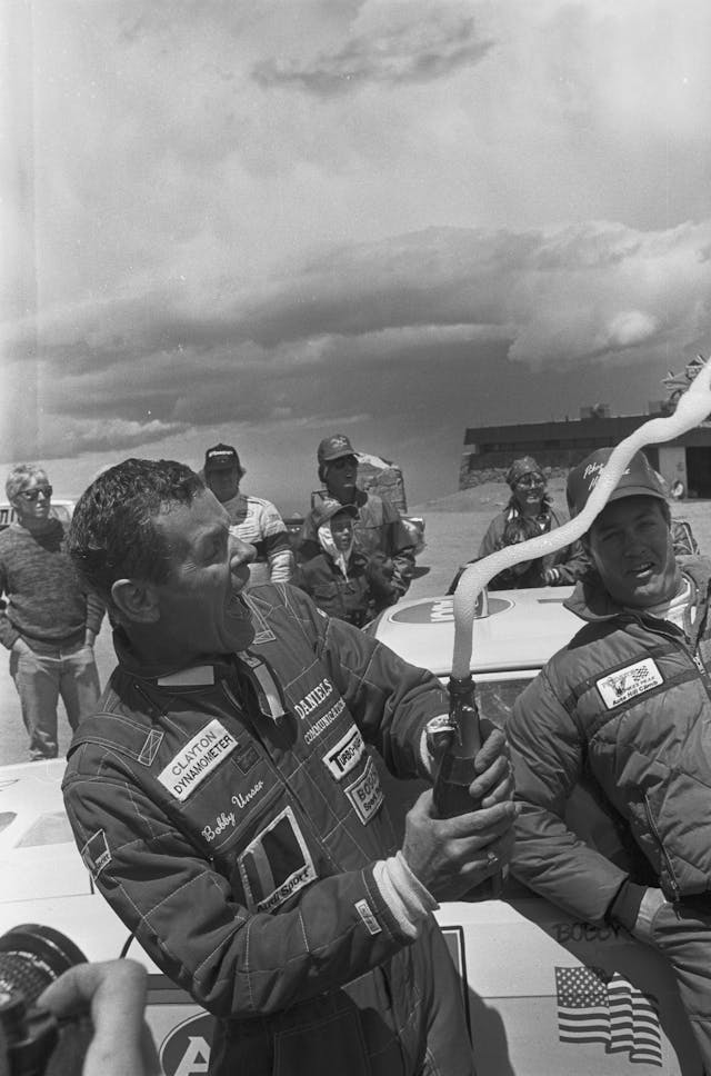 Bobby Unser Celebrating Pikes Peak Champagne