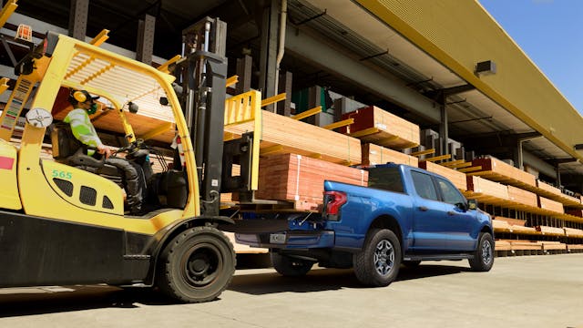 Ford F-150 Lightning EV rear three-quarter construction payload