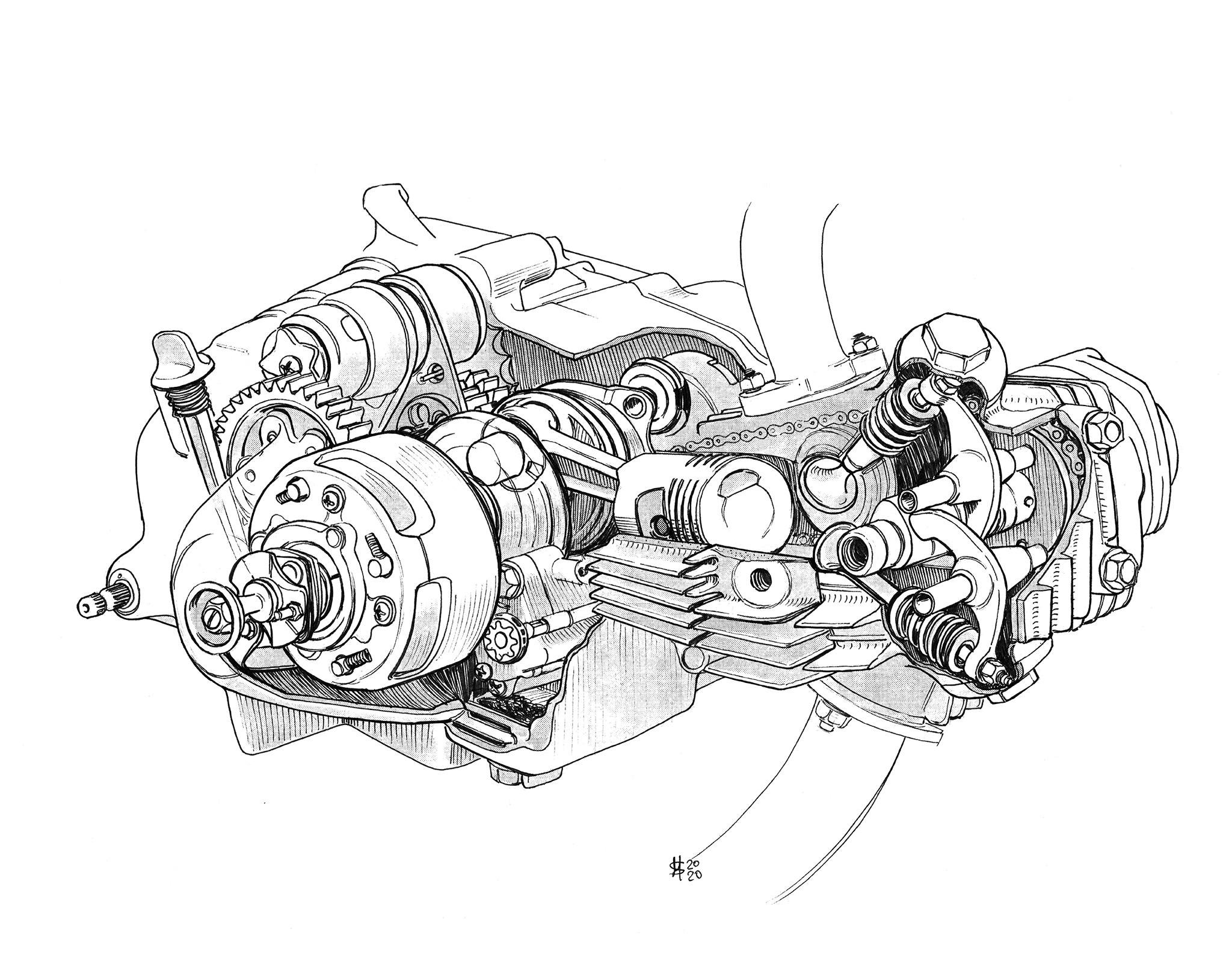 MSquires_STOCK_HondaC100_engine_INK