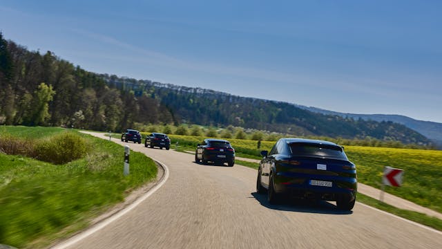 V-8 Cayenne prototype rear countryside driving line