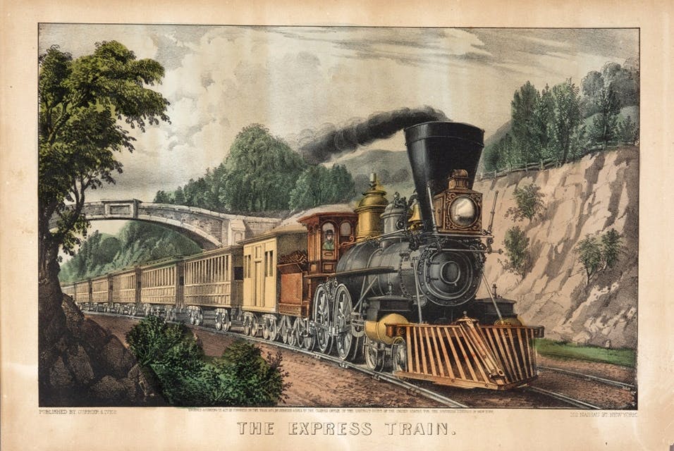 1876 Transcontinental Express train postcard