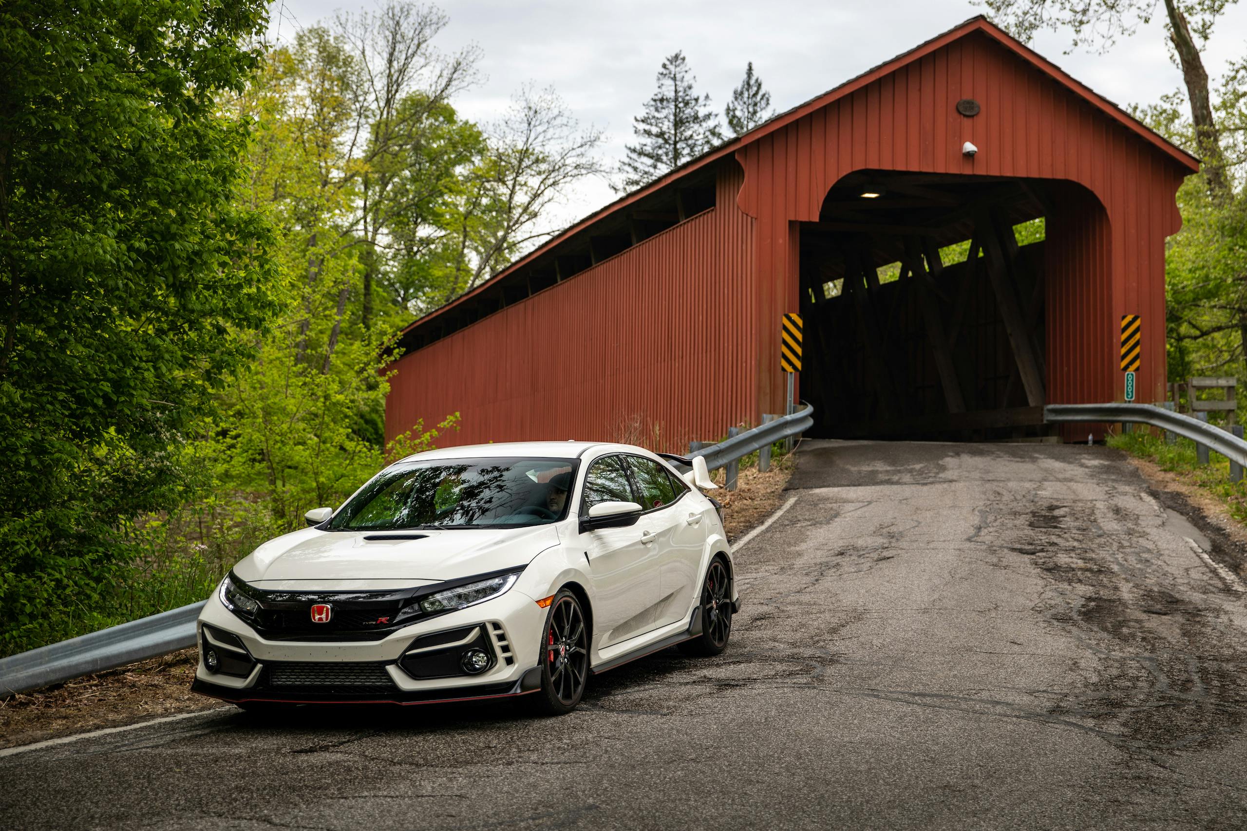 2020 Honda Civic Type R front three-quarter covered bridge