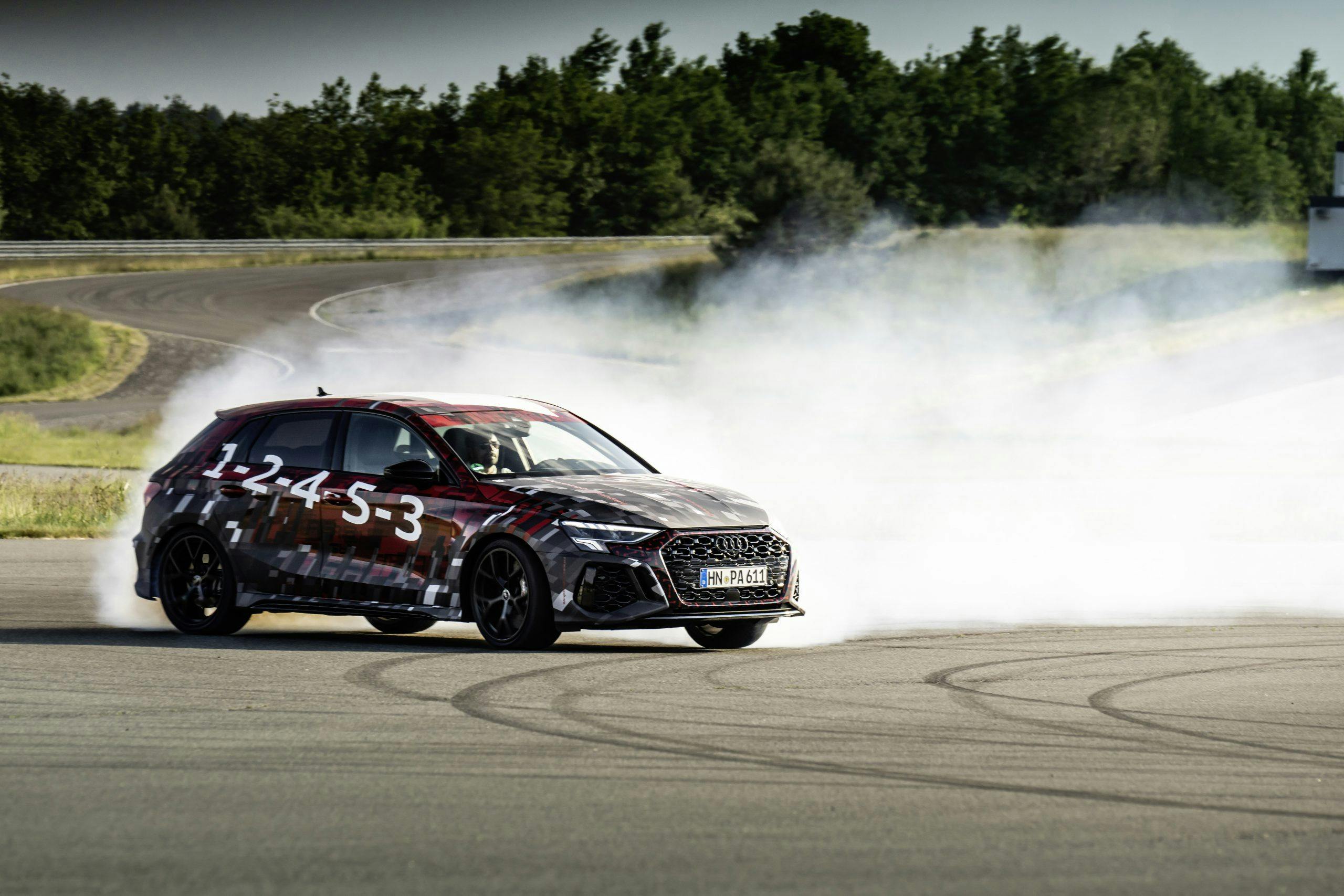 Audi RS3 Sneak Preview tire smoke track