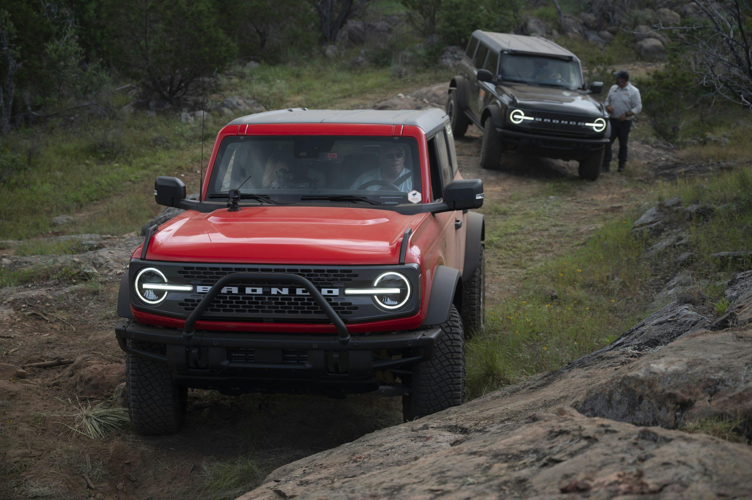2021 Ford Broncos on trail front