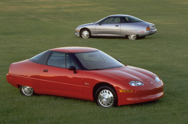 1997 EV1 red and silver cars