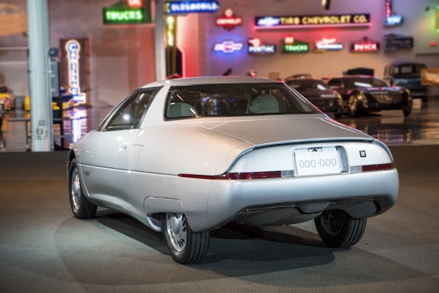 1990 GM Impact Electric Concept Vehicle rear three-quarter 1990 GM Impact Electric Concept Vehicle rear three-quarter