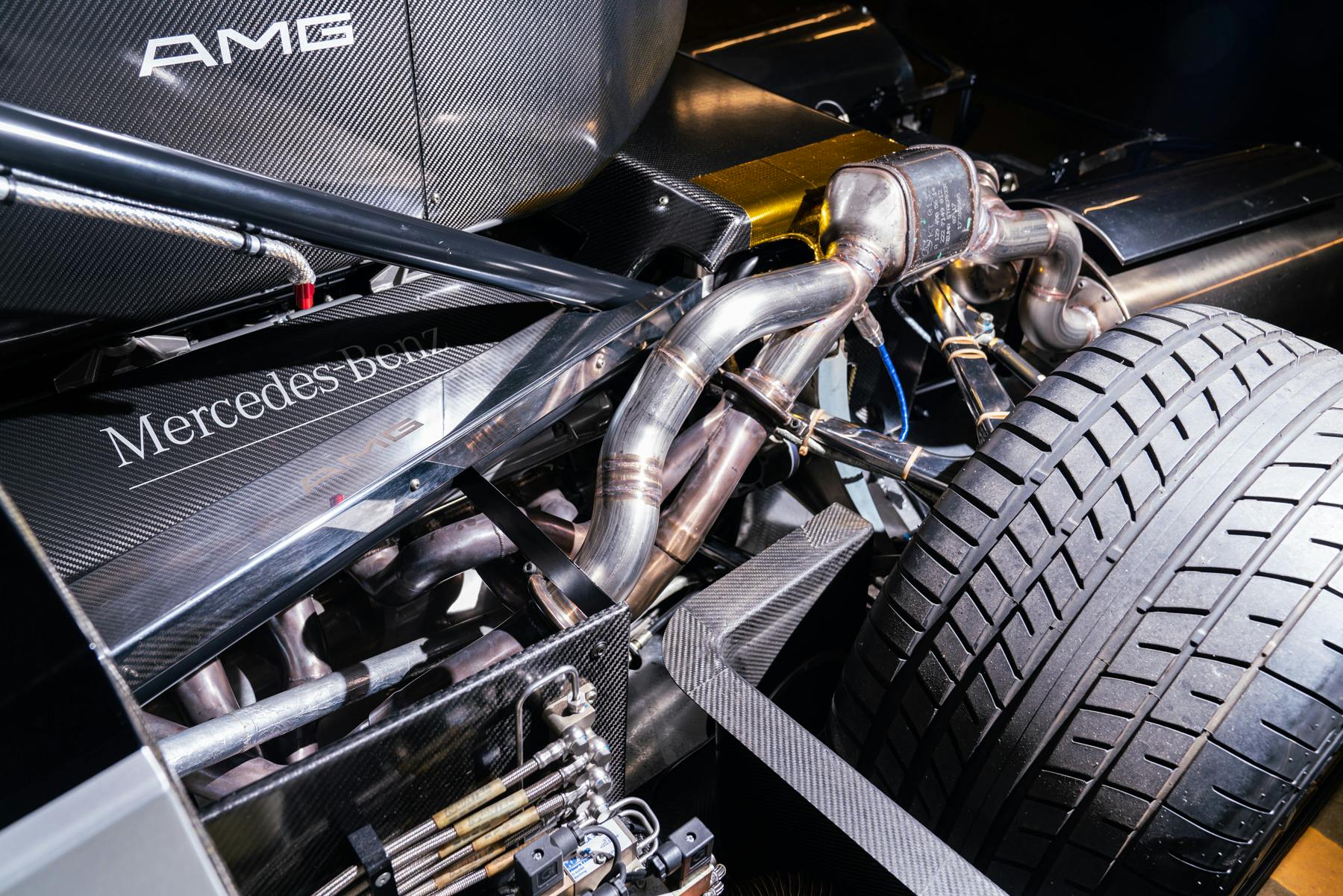 1998 Mercedes-Benz AMG CLK GTR engine exhaust detail