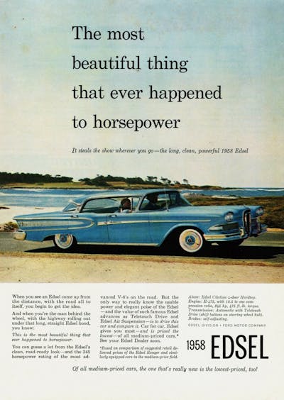 Great American print ads - 1958 Edsel - The most beautiful thing