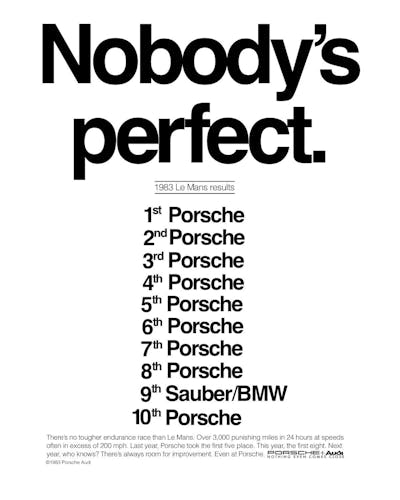 Great American print ads - 1983 Porsche - Nobodys Perfect
