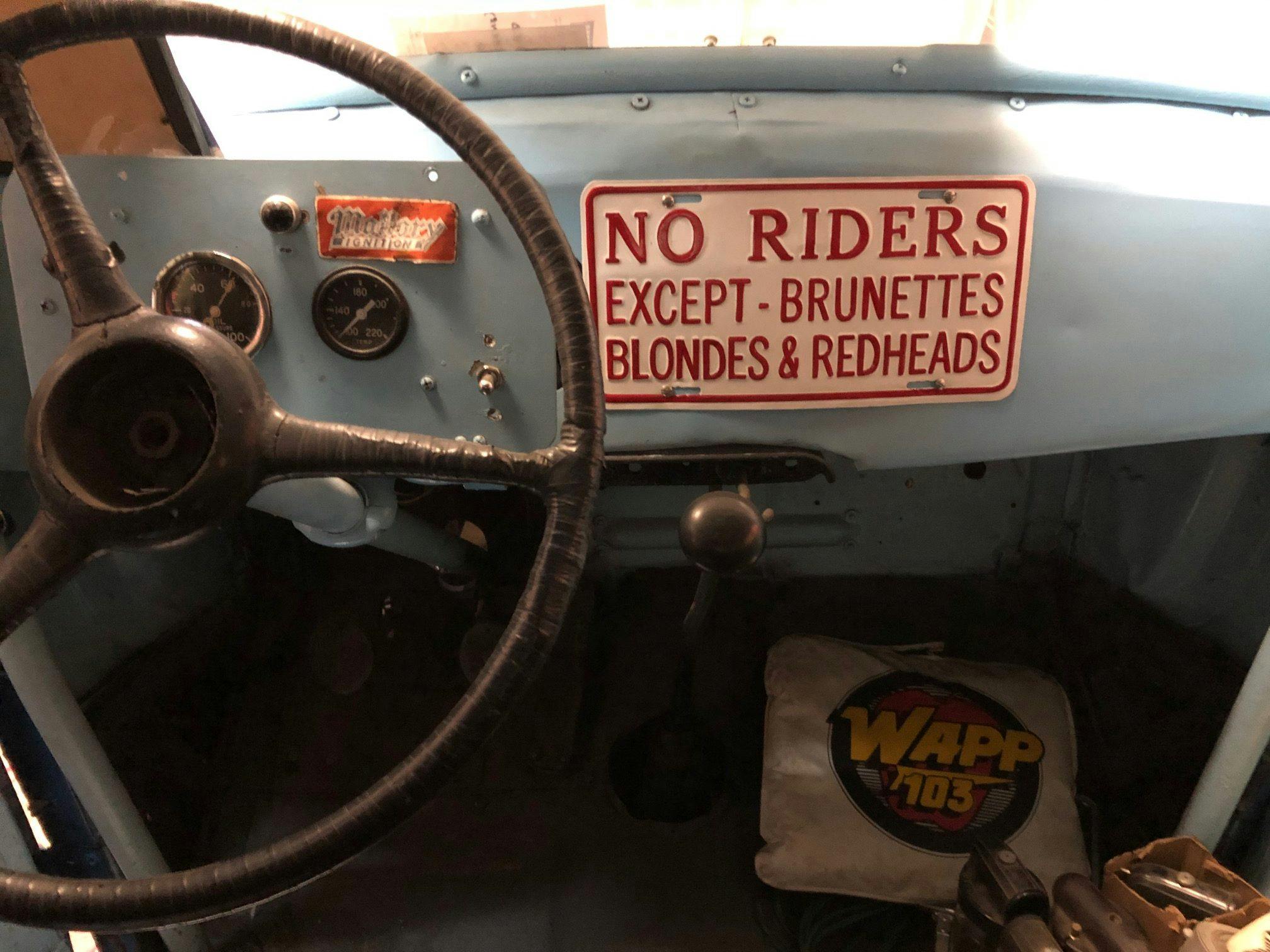 Himes Museum racer car interior riders funny sign