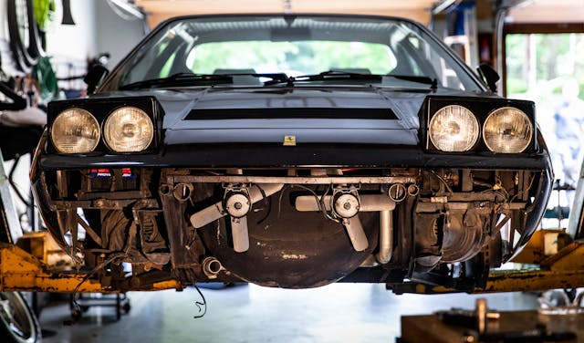 Ferrari Dino front end apart on lift