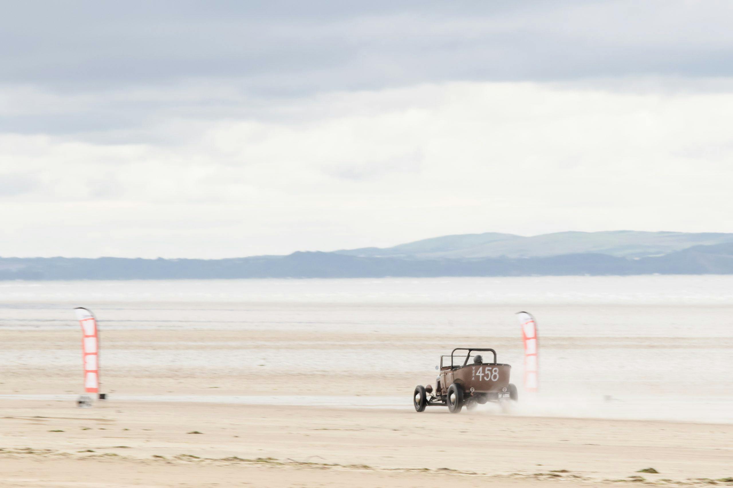 Pendine Sands hot rod racing on beach action