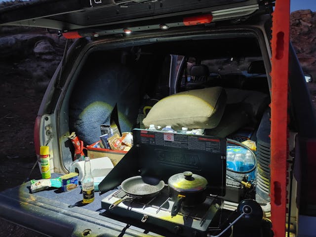 suburban tailgate camping setup