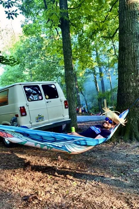 Vintage Van rear hammock camp hang