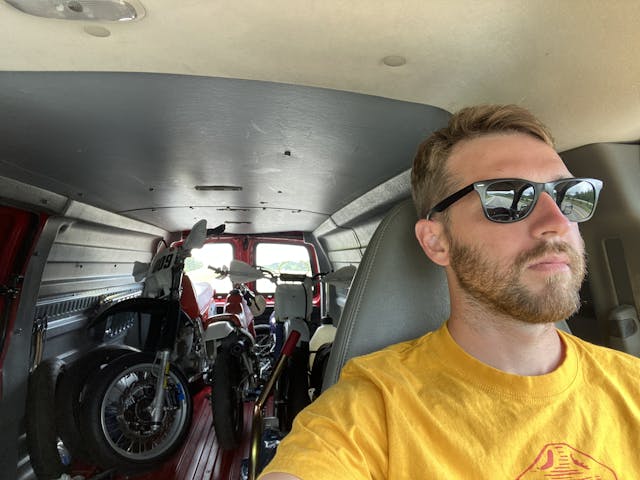 Kyle Smith bikes loaded in chevrolet express van