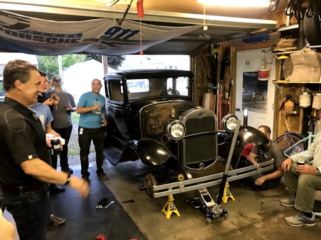 crowd of friends with Model A