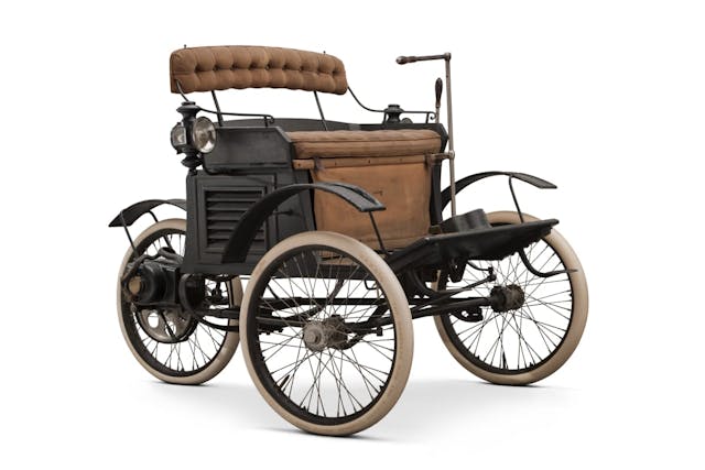 1896 Riker Electric Tricycle front three-quarter