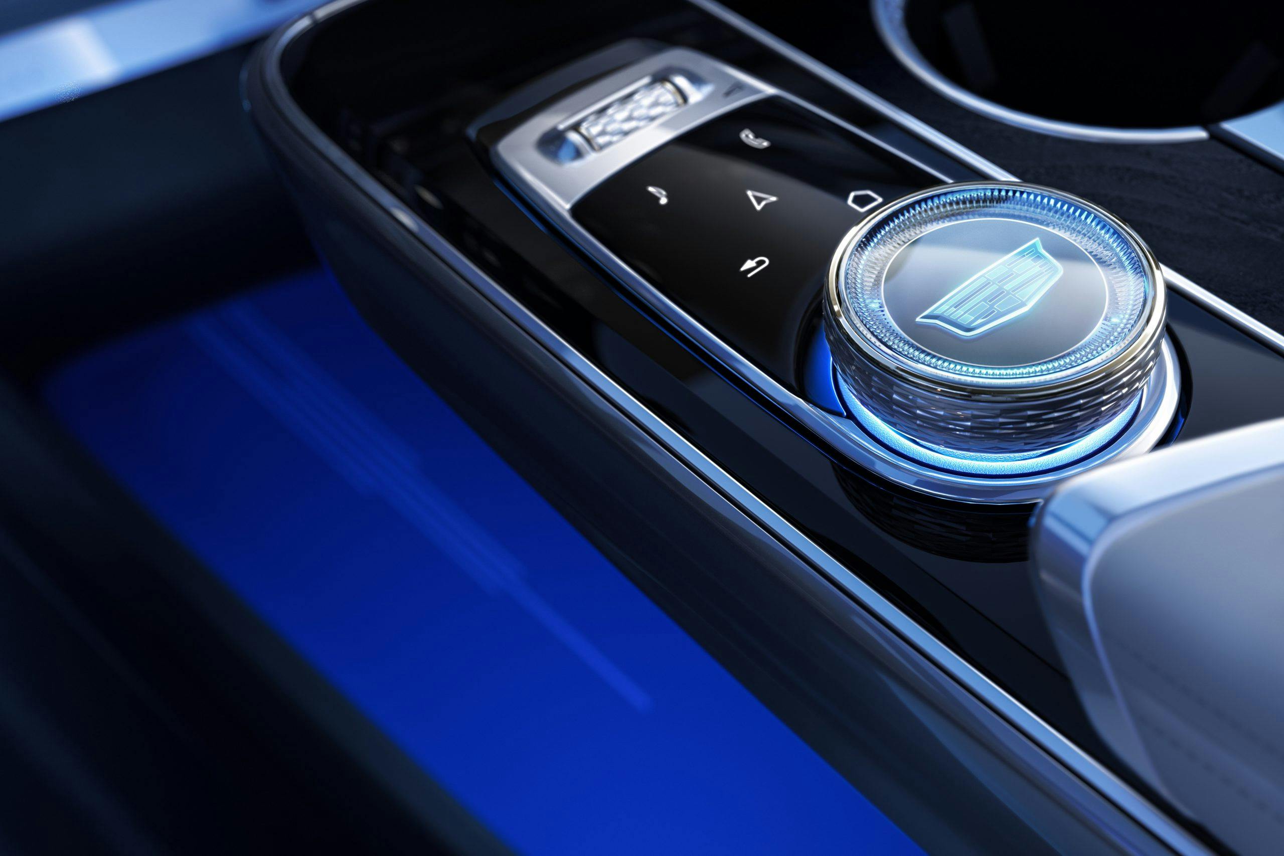2023 Cadillac Lyriq interior console controller lit up