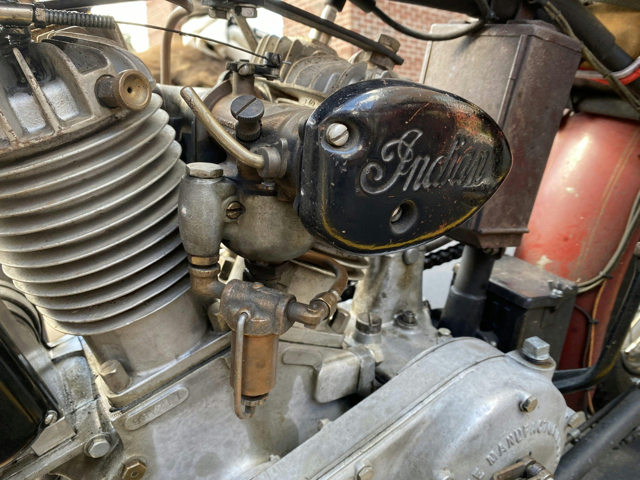 Motorcycle Cannonball Indian carb detail