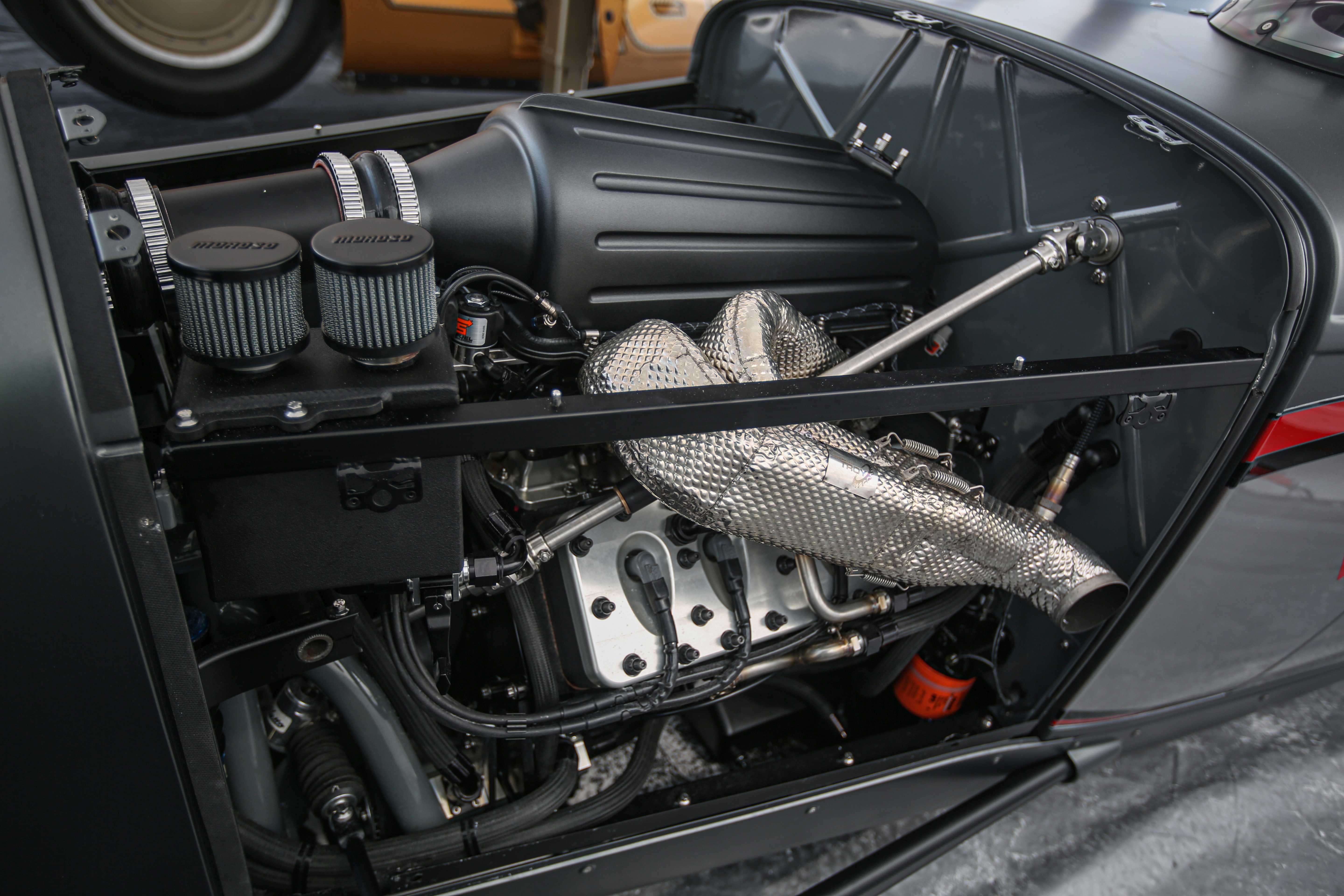 A seriously mean flathead V-8 powers this Bonneville record holder