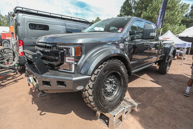 LiquidSpring modified Ford F-550 with military tires