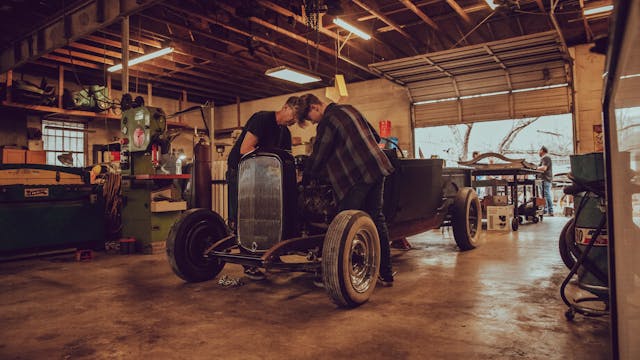 1933 Ford Coupe shop father son engine work