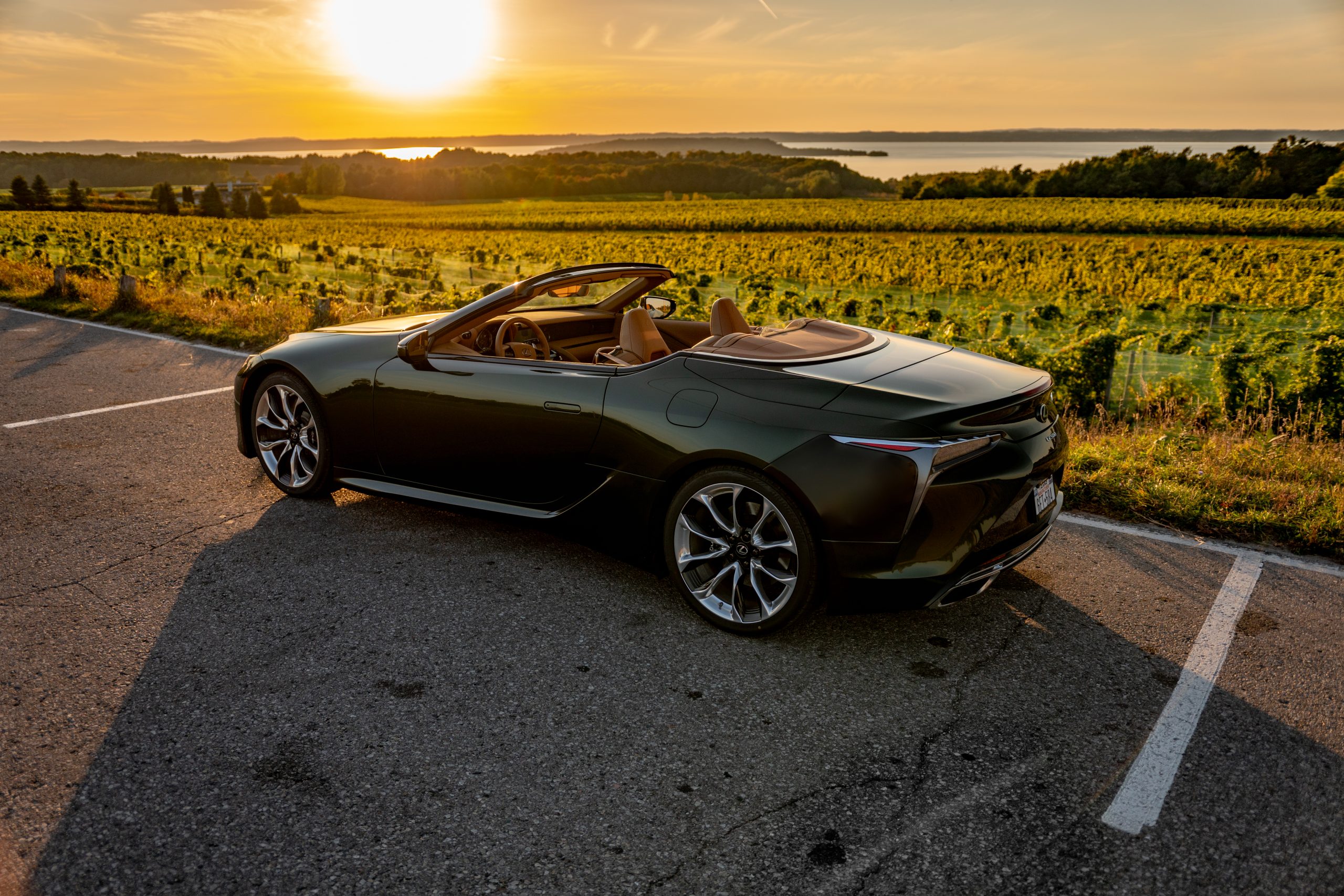 2021 Lexus LC 500 Convertible high rear three quarter at lookout