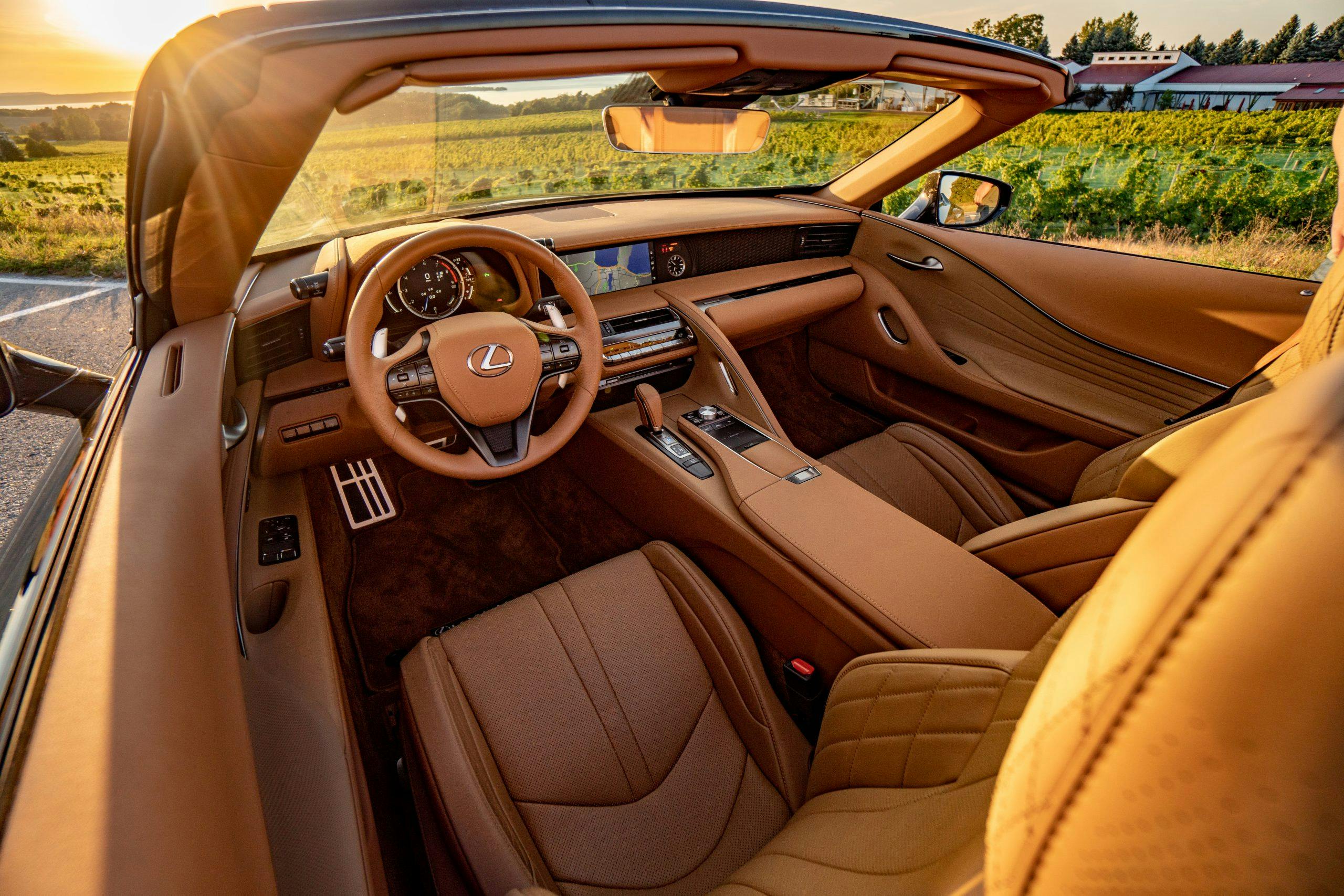 2021 Lexus LC 500 Convertible interior low drivers view at lookout