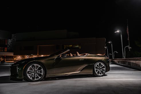 2021 Lexus LC 500 Convertible side profile shadow light at yacht club