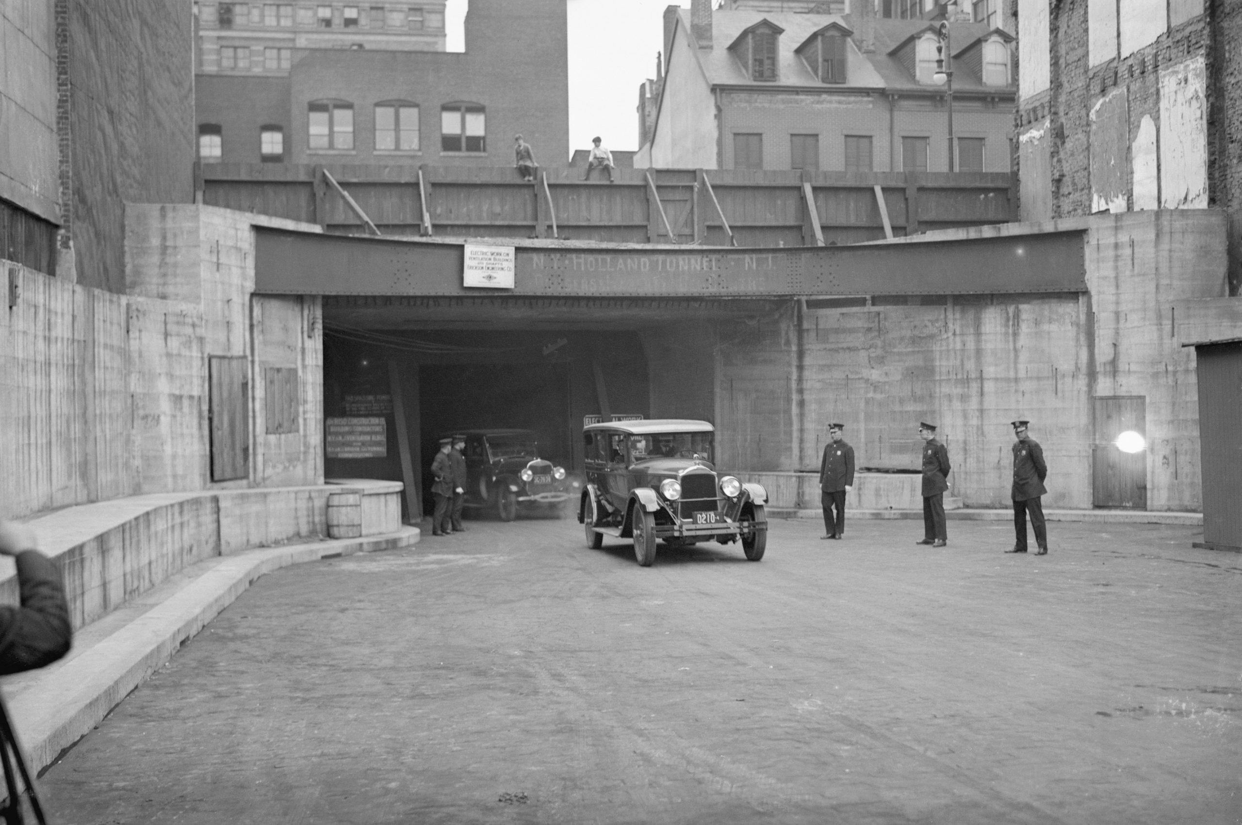 First Car Coming Through Holland Tunnel on Opening Day